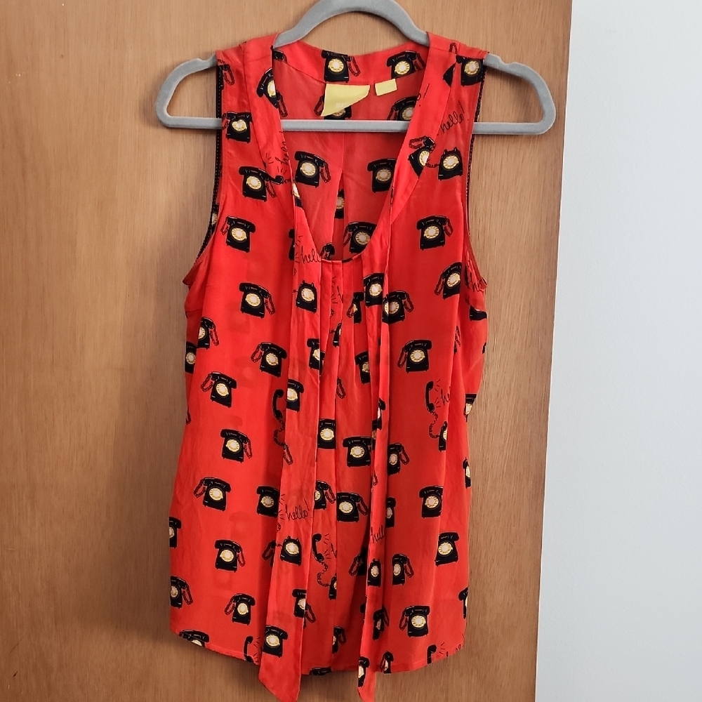 Maeve Orange Sleeveless Tie Front Tank Top